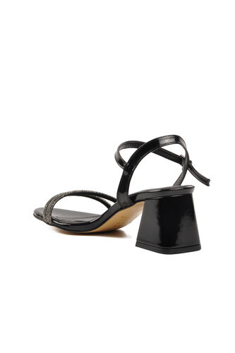 Aspor Siyah Rugan Kadın Abiye Ayakkabı Topuklu Sandalet