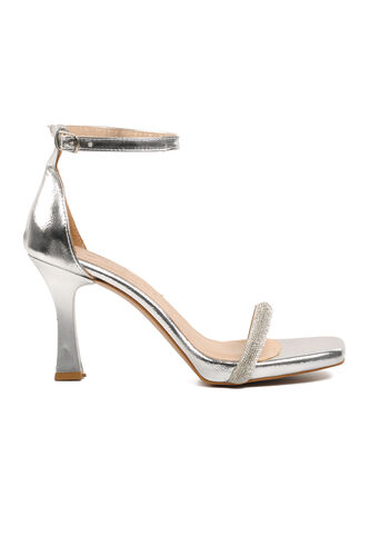 Aspor Gümüş Gri Kırışık Kadın Abiye Ayakkabı Topuklu Sandalet