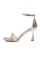 Aspor Gümüş Gri Kırışık Kadın Abiye Ayakkabı Topuklu Sandalet - Thumbnail
