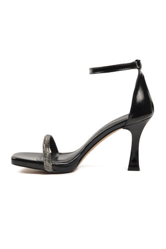 Aspor Siyah Ayna Kadın Abiye Ayakkabı Topuklu Sandalet