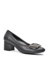Ayakmod - Ayakmod Siyah Taş Detaylı Kadın Kalın Topuklu Ayakkabı