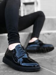 BOA - BA0003 Bağcıklı Klasik Siyah Siyah Taban Rugan Yüksek Taban Casual Erkek Ayakkabı