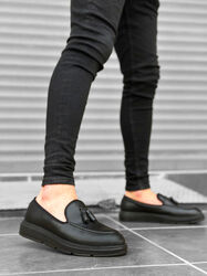 Pabucmarketi - Pabucmarketi Yüksek Siyah Taban Klasik Cilt Deri Püsküllü Corcik Erkek Ayakkabı
