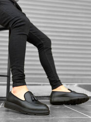 Pabucmarketi Yüksek Siyah Taban Klasik Cilt Deri Püsküllü Corcik Erkek Ayakkabı - Thumbnail