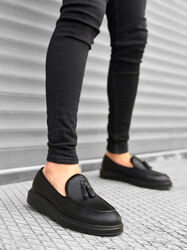 Pabucmarketi Yüksek Siyah Taban Klasik Cilt Deri Püsküllü Corcik Erkek Ayakkabı - Thumbnail