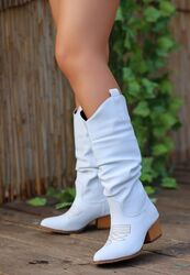 Pabucmarketi - Pabucmarketi Kadın Beyaz Topuklu Çizme