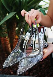 Pabucmarketi Kadın Platin Şeffaf Boncuk İşlemeli Topuklu Ayakkabı - Thumbnail