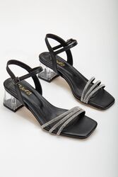 Pabucmarketi - Pabucmarketi Siyah Taşlı Alçak Topuklu Kadın Ayakkabı