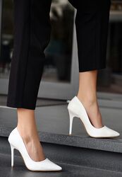 Pabucmarketi - Pabucmarketi Kadın Beyaz Stiletto Ayakkabı