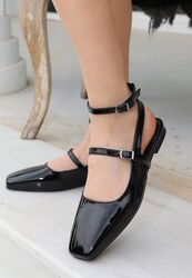 Pabucmarketi Kadın Siyah Rugan Babet Ayakkabı - Thumbnail