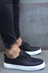 Pabucmarketi Erkek Günlük Ayakkabı Siyah (Beyaz Taban) - Thumbnail