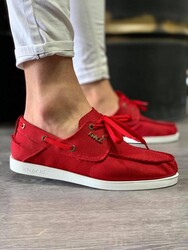 Pabucmarketi Erkek Mevsimlik Keten Ayakkabı Kırmızı - Thumbnail