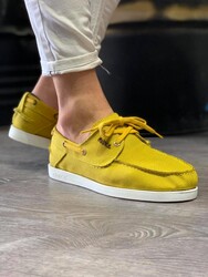 Pabucmarketi - Pabucmarketi Erkek Mevsimlik Keten Ayakkabı Sarı