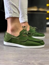 Pabucmarketi - Pabucmarketi Erkek Mevsimlik Keten Ayakkabı Yeşil