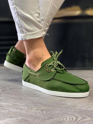 Pabucmarketi Erkek Mevsimlik Keten Ayakkabı Yeşil