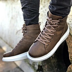 Pabucmarketi Erkek Ayakkabı Yüksek Taban Ayakkabı Vizon - Thumbnail