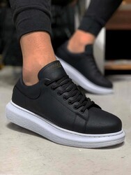 Pabucmarketi - Pabucmarketi Erkek Ayakkabı Yüksek Taban Günlük Ayakkabı Siyah (Beyaz Taban)