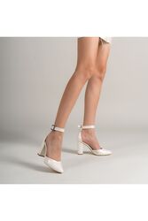 Pabucmarketi - Pabucmarketi Topuklu Beyaz Sedef Detaylı Topuklu Kadın Ayakkabı