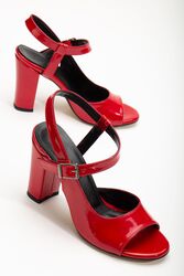 Pabucmarketi - Pabucmarketi Topuklu Kırmızı Rugan Kadın Ayakkabı