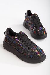  - Mavis Siyah - Renkli Kalın Tabanlı Hasır Detaylı Sneakers