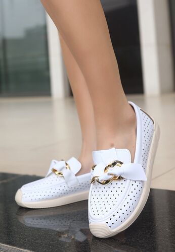 Pabucmarketi Kadın Beyaz Babet Ayakkabı
