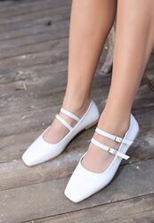 Pabucmarketi Kadın Beyaz Rugan Babet Ayakkabı - Thumbnail